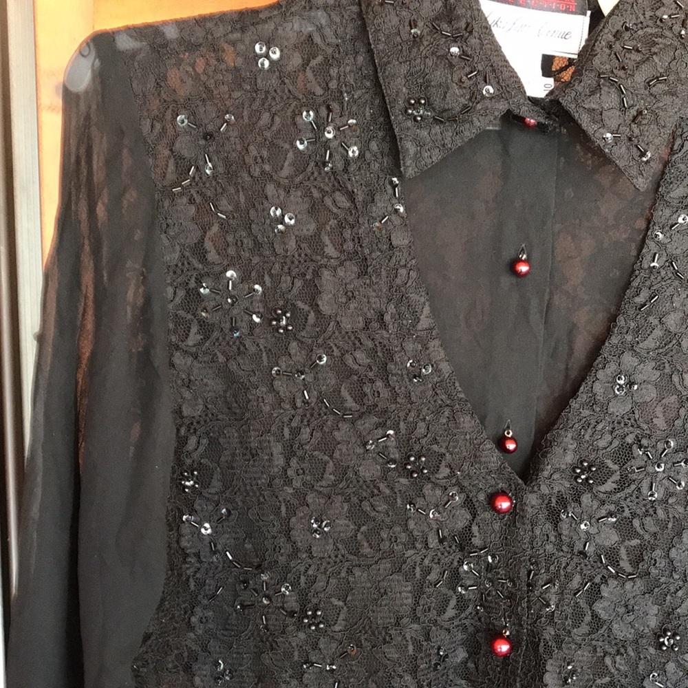 Jerri Sherman - Saks 5th Ave Black Lace Blouse - Picture 4 of 8